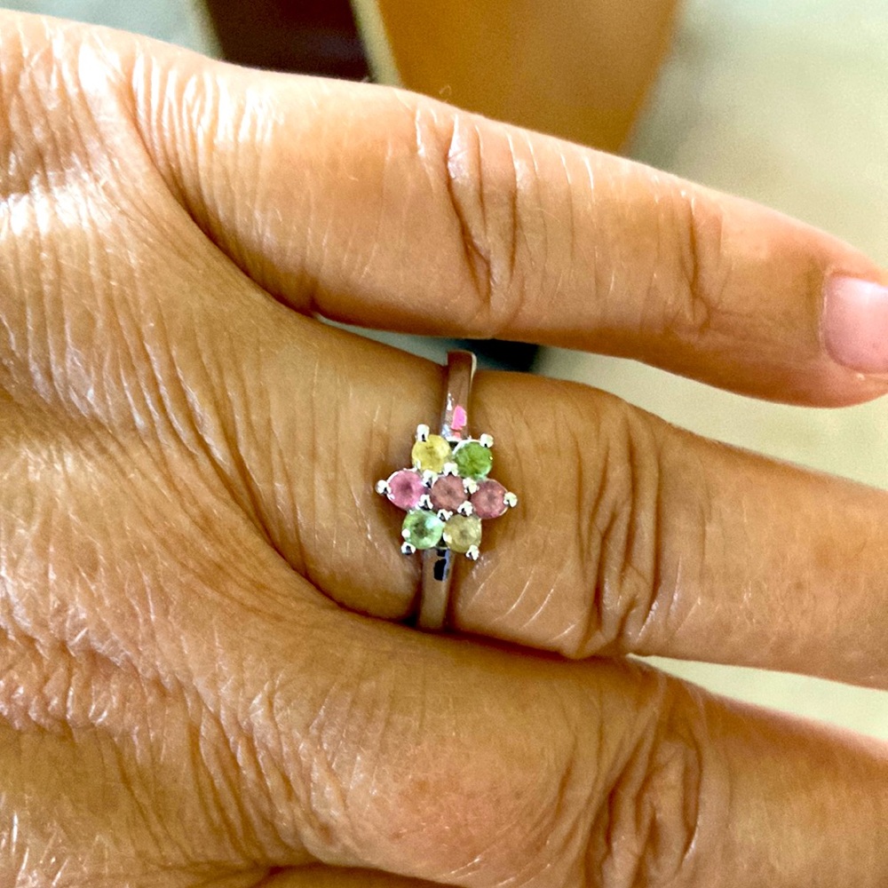 Multi Gemstone Flower Ring - Picture 4 of 4